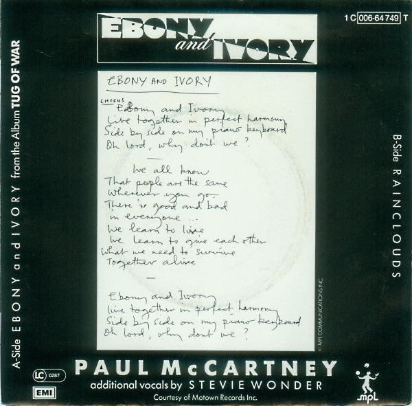 Paul McCartney : Ebony And Ivory (7", Single)