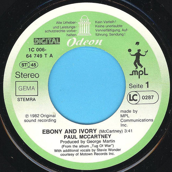 Paul McCartney : Ebony And Ivory (7", Single)