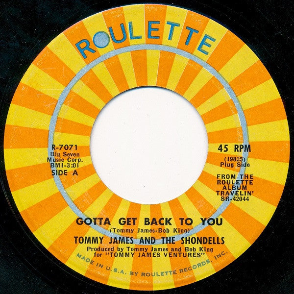 Tommy James & The Shondells : Gotta Get Back To You (7", Single)