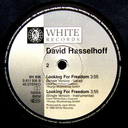 David Hasselhoff : Looking For Freedom (12", Maxi)