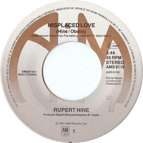 Rupert Hine : Misplaced Love (7", Single)