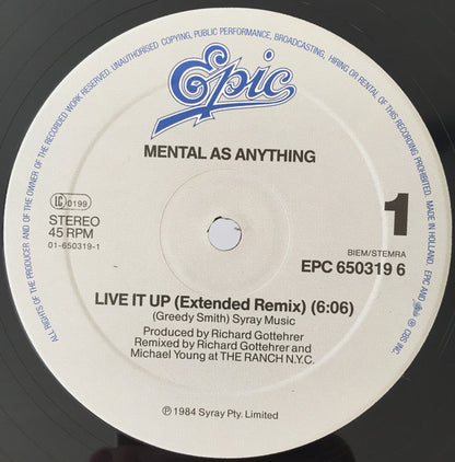 Mental As Anything : Live It Up (12", Maxi, RE)