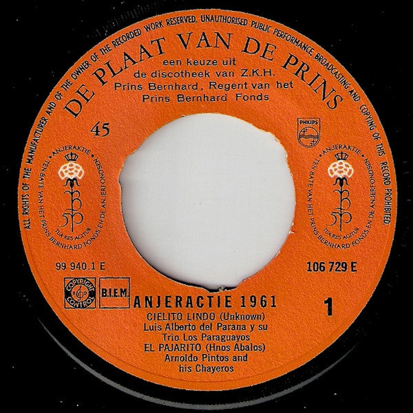 Z.K.H. Prins Bernhard, Various : De Plaat Van De Prins - Anjeractie 1961 (7")