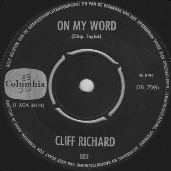 Cliff Richard : On My Word (7", Single)