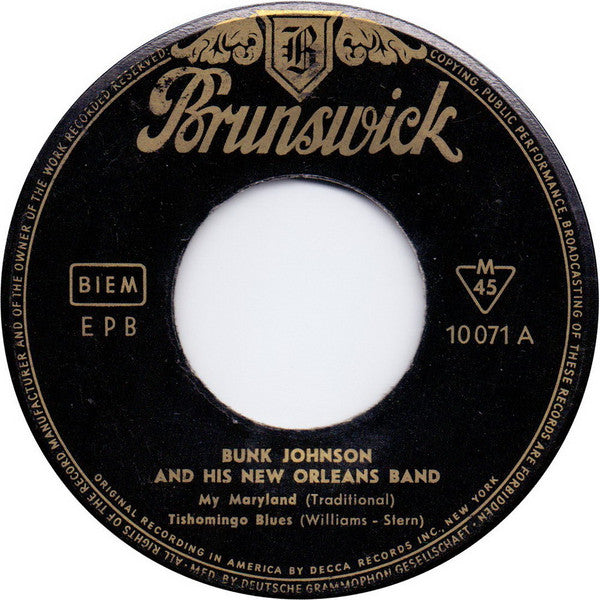 Bunk Johnson And His New Orleans Band : Bunk Johnson And His New Orleans Band (7", EP, Mono)