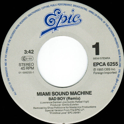 Miami Sound Machine : Bad Boy (Remix) (7", Single)