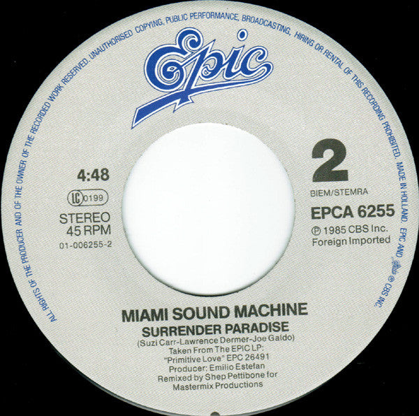 Miami Sound Machine : Bad Boy (Remix) (7", Single)