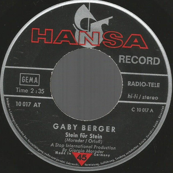 Gaby Berger : Stein Für Stein / Wer Weint, Hat Selber Schuld Daran (7", Single, Promo)