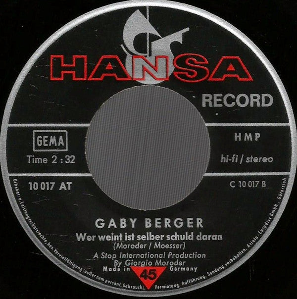 Gaby Berger : Stein Für Stein / Wer Weint, Hat Selber Schuld Daran (7", Single, Promo)