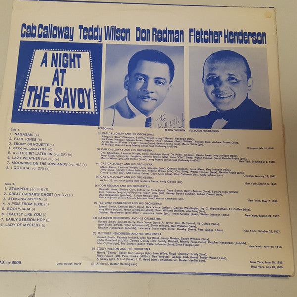 Cab Calloway, Teddy Wilson, Don Redman, Fletcher Henderson : A Night At The Savoy (LP, Comp)