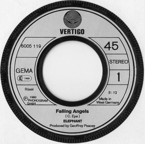 Elephant (3) : Falling Angels (7", Single)