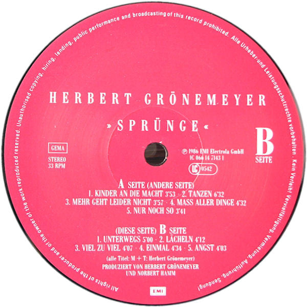 Herbert Grönemeyer : Sprünge (LP, Album)