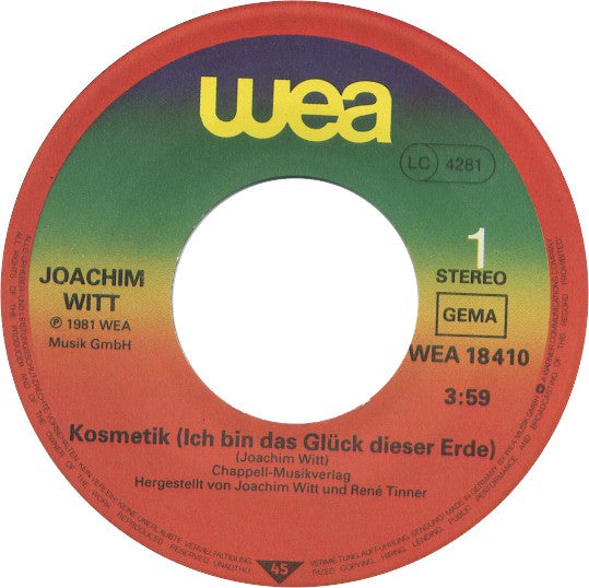 Joachim Witt : Kosmetik (Ich Bin Das Glück Dieser Erde) (7", Single)