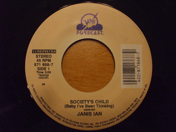 Janis Ian : Society's Child (Baby I've Been Thinking) / Younger Generation Blues (7", Single, RE)