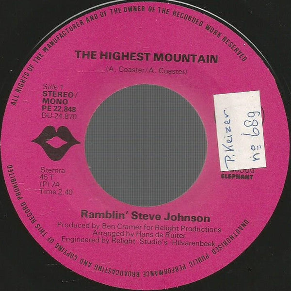 Ramblin' Steve Johnson : The Highest Mountain (7", Single)