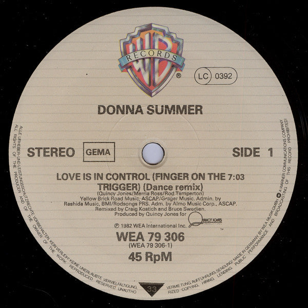 Donna Summer : Love Is In Control (Finger On The Trigger) (12", Maxi)