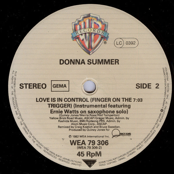 Donna Summer : Love Is In Control (Finger On The Trigger) (12", Maxi)