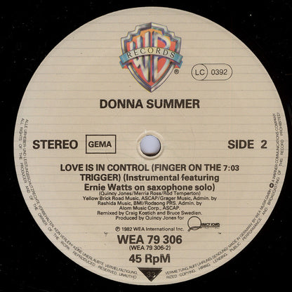 Donna Summer : Love Is In Control (Finger On The Trigger) (12", Maxi)