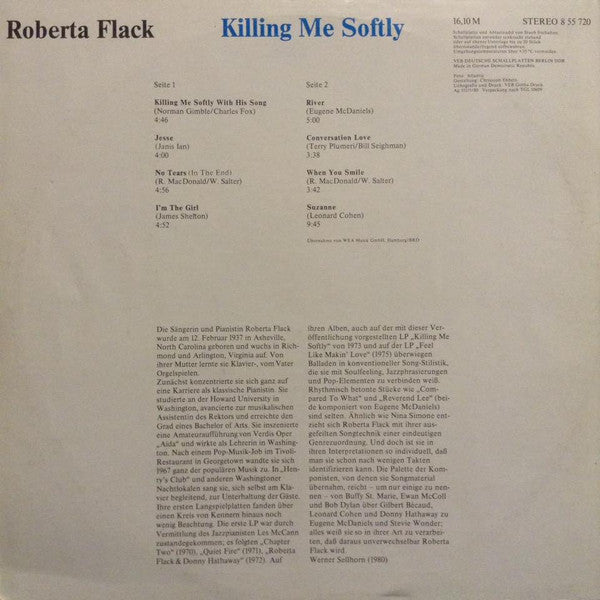 Roberta Flack : Killing Me Softly (LP, Album, RE)