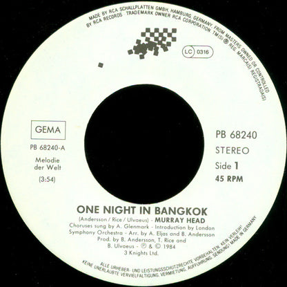 Murray Head : One Night In Bangkok (7", Single)