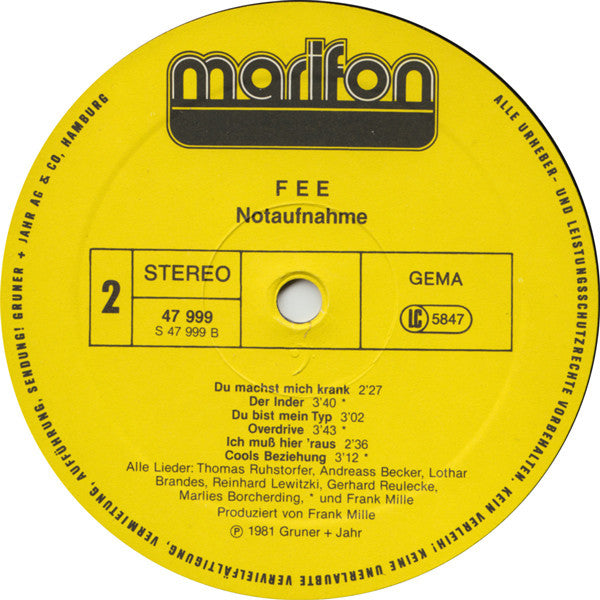 FEE : Notaufnahme (LP, Album)