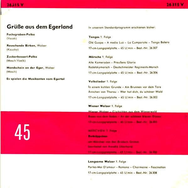 Ernst Mosch Und Seine Original Egerländer Musikanten : Grüße Aus Dem Egerland (7", EP)