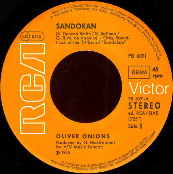 Oliver Onions : Sandokan  (7", Single)