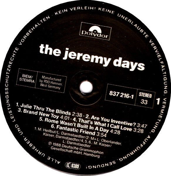 The Jeremy Days : The Jeremy Days (LP, Album, Bla)