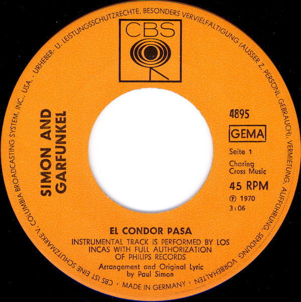 Simon & Garfunkel : El Condor Pasa (7", Single)