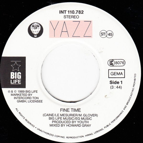 Yazz : Fine Time (7", Single)