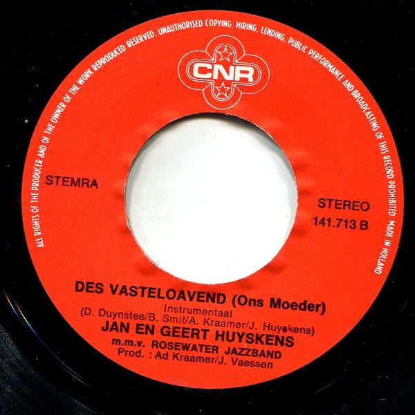 Jan en Geert Huyskens m.m.v. Rosewater Jazzband : Des Vasteloavend (7", Single)