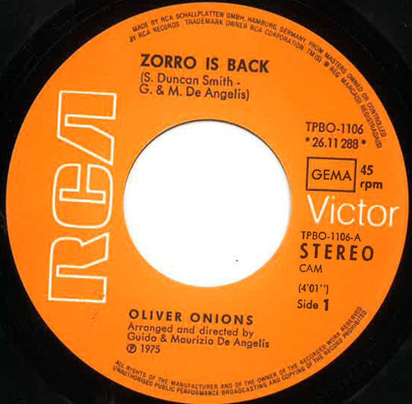 Oliver Onions : Zorro Is Back / To You Mi Chica (7", Single)