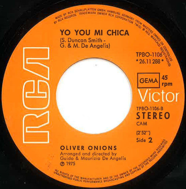 Oliver Onions : Zorro Is Back / To You Mi Chica (7", Single)