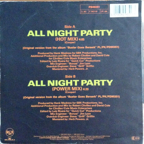 Buster Poindexter : All Night Party (7", Single)