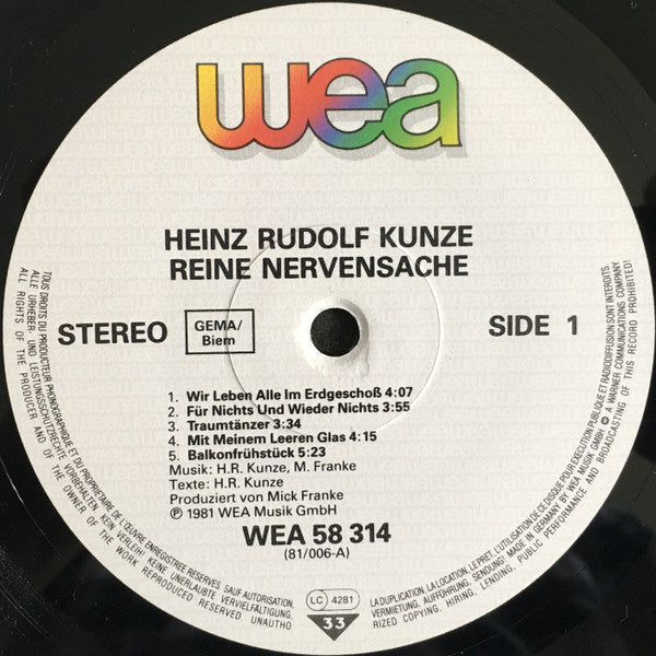 Heinz Rudolf Kunze : Reine Nervensache (LP, Album)