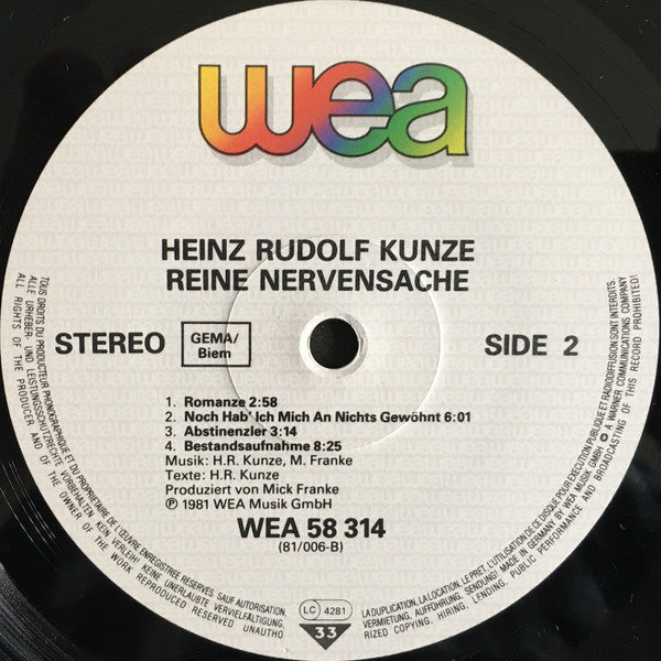 Heinz Rudolf Kunze : Reine Nervensache (LP, Album)