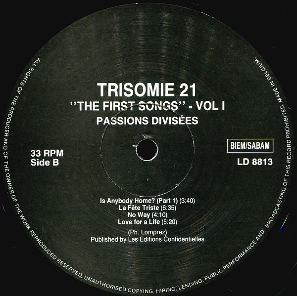 Trisomie 21 : The First Songs Vol. I - Passions Divisees (LP, Album, RE)