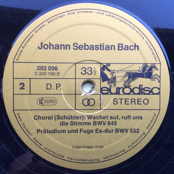 Johann Sebastian Bach - Werner Jacob, Edgar Krapp : Berühmte Orgelwerke (LP)