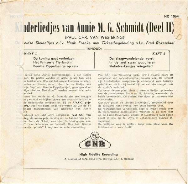 De Leidse Sleuteltjes : Kinderliedjes Van Annie M.G. Schmidt (Deel II) (7")