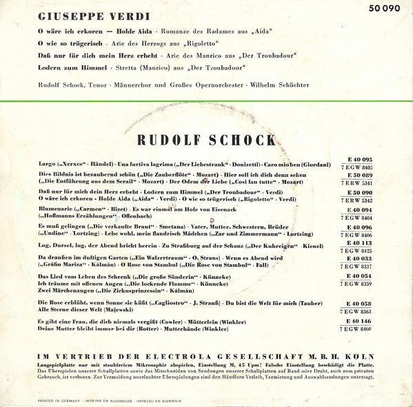 Giuseppe Verdi, Rudolf Schock : Giuseppe Verdi (7")