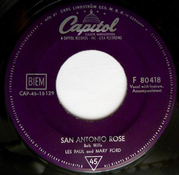 Les Paul & Mary Ford : San Antonio Rose / Cinco Robles (7", Single)