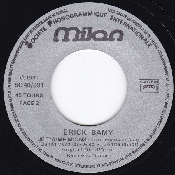 Erick Bamy : Je T'aime Moins (7", Single)