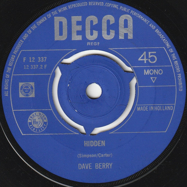 Dave Berry : If You Wait For Love / Hidden (7", Single, Mono, Ora)