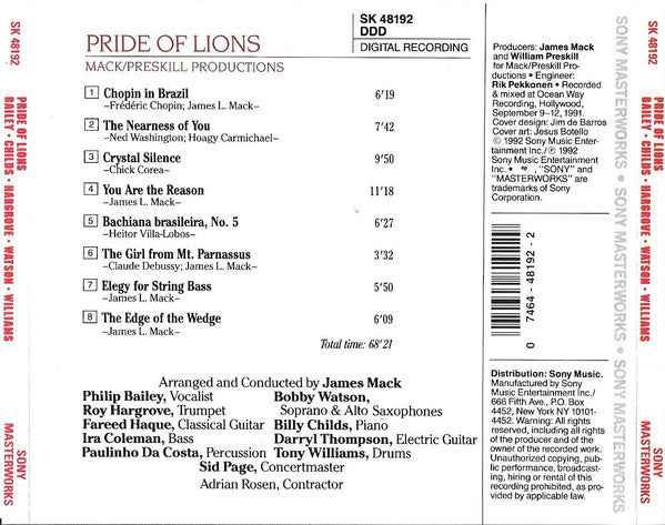 Philip Bailey, Billy Childs, Roy Hargrove, Bobby Watson (2), Anthony Williams : Pride Of Lions (CD, Album)