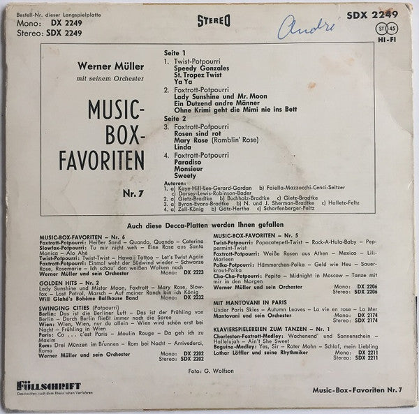 Werner Müller Und Sein Orchester : Music-Box-Favoriten Nr. 7 (7", EP)