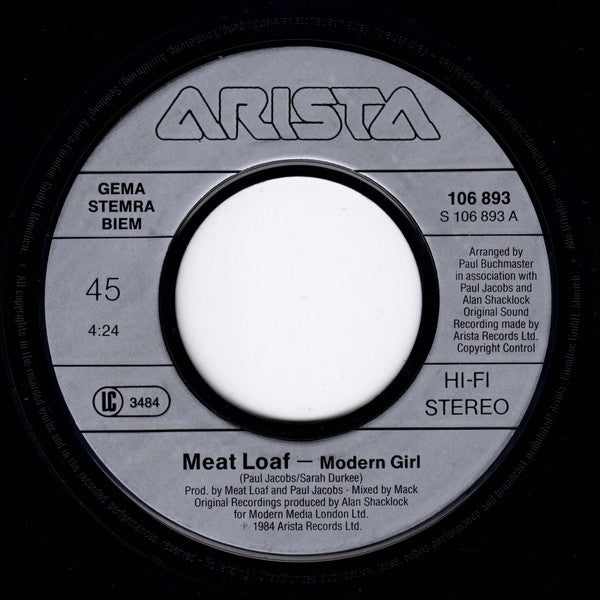 Meat Loaf : Modern Girl (7", Single, Tou)