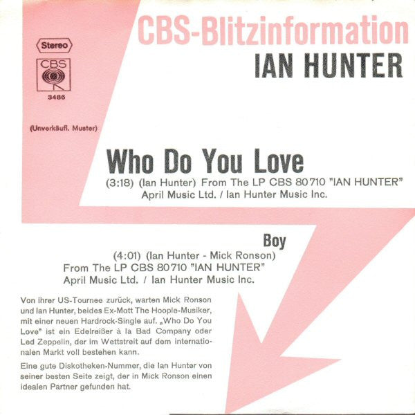 Ian Hunter : Who Do You Love (7", Single, Promo)