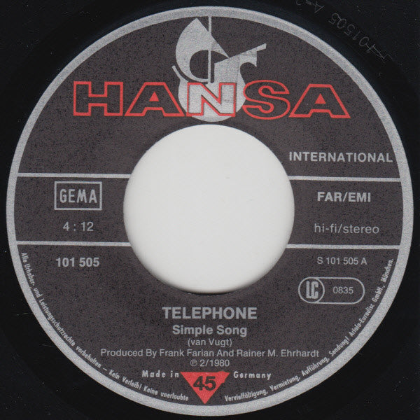 Telephone (3) : Simple Song (7", Single)