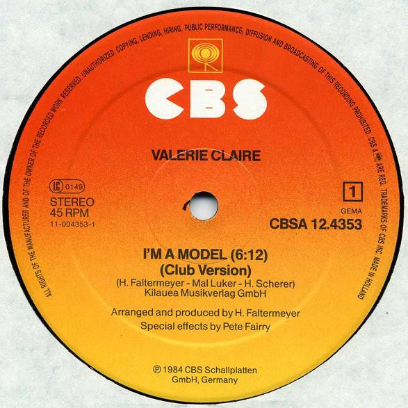 Valerie Claire : I'm A Model (Tonight's The Night) (Club Version) (12", Single)