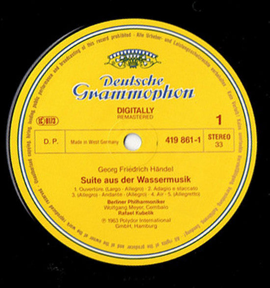 Georg Friedrich Händel, Berliner Philharmoniker, Rafael Kubelik : Water Music Suite; Music For The Royal Fireworks (LP, RE, Dig)